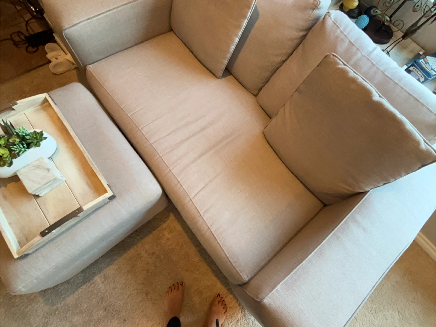 Light Beige Loveseat and Ottoman - photo 2