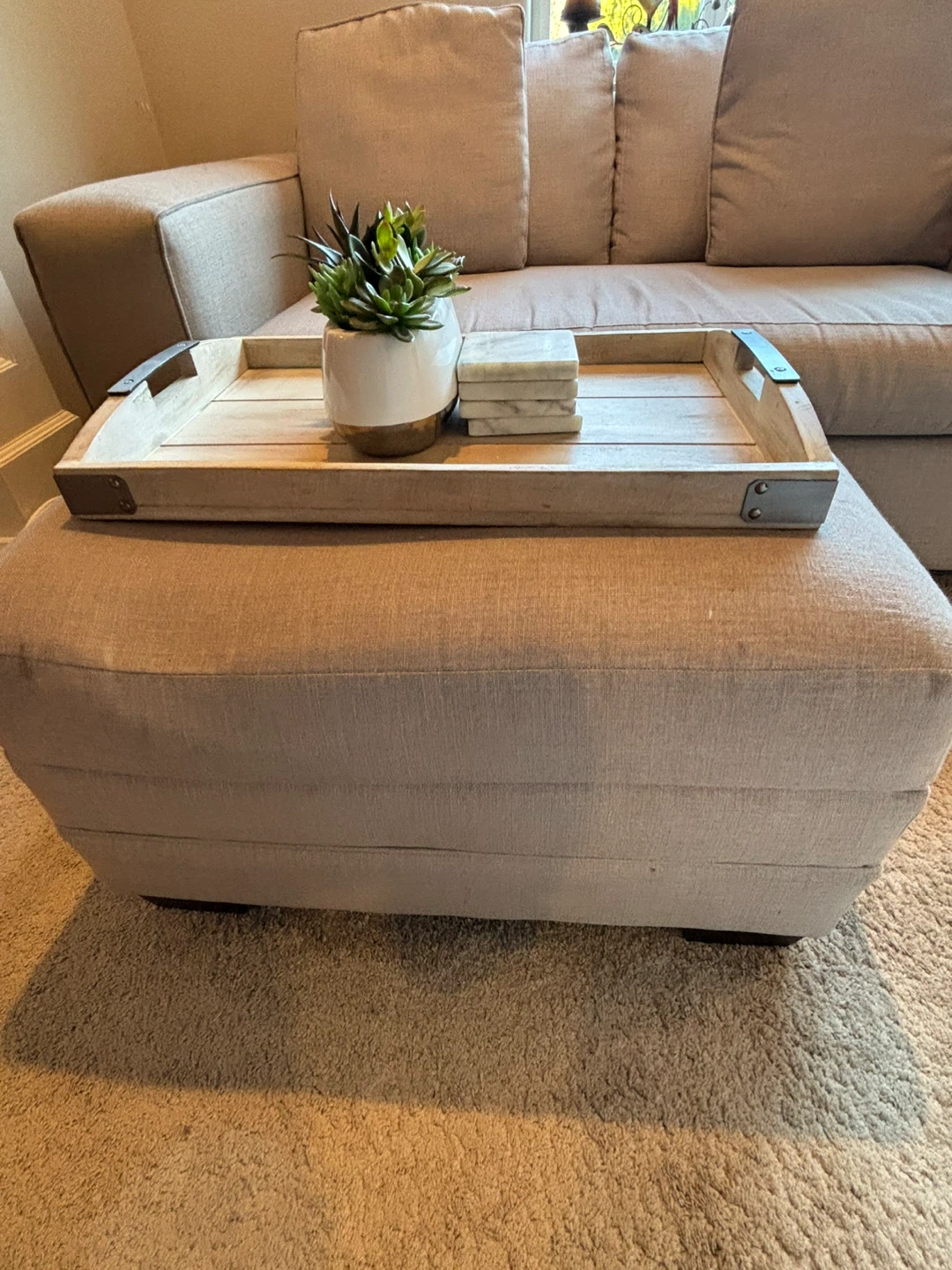 Light Beige Loveseat and Ottoman - photo 3