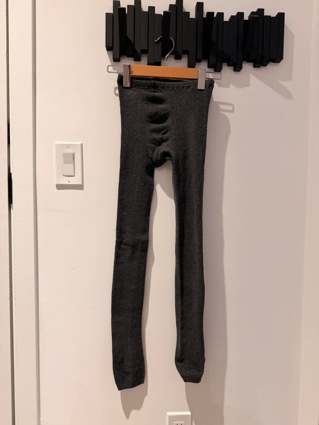 Grey Ribbed Stirrup Tights