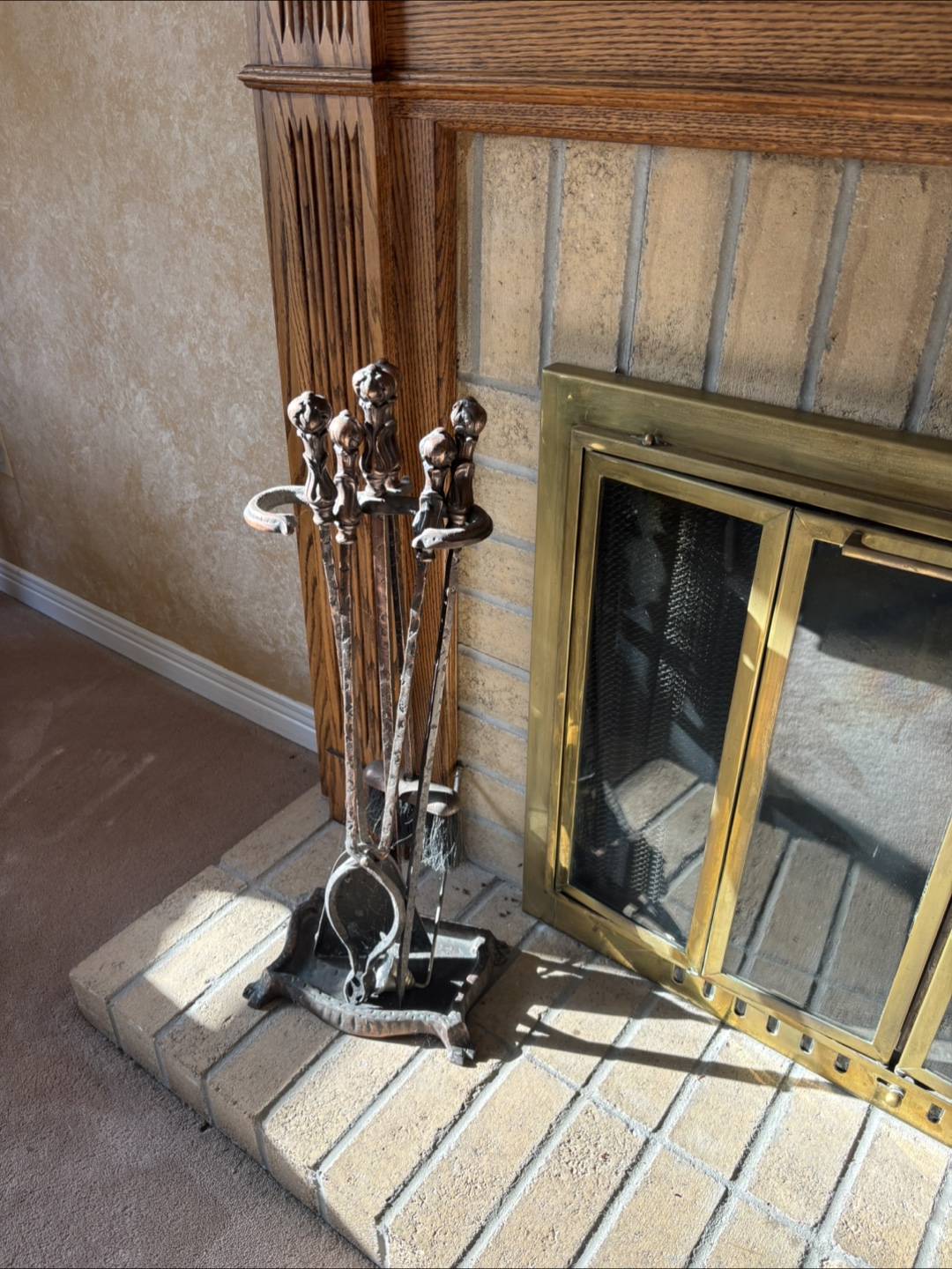 Vintage Fireplace Tool Set with Animal Handles