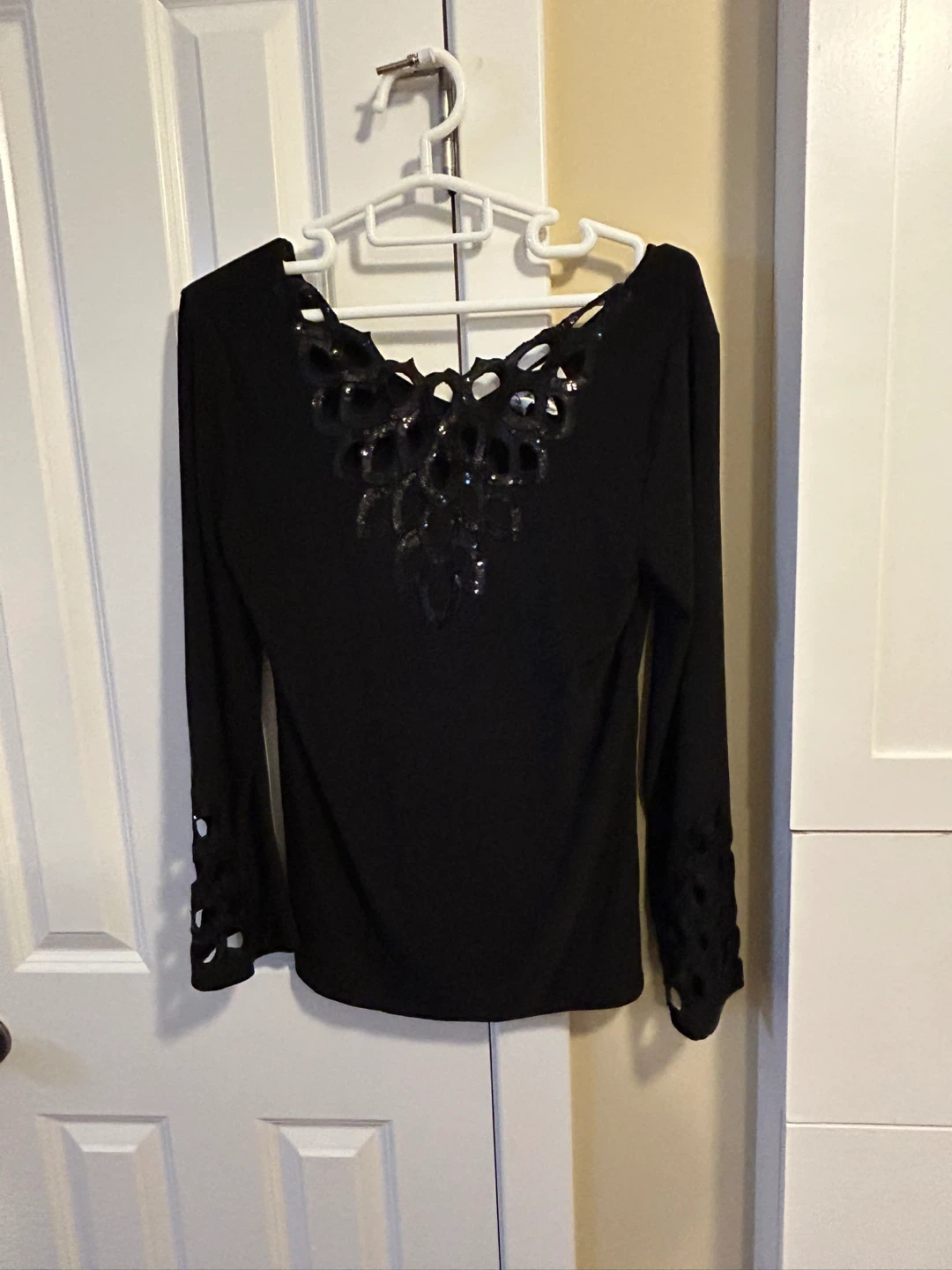 Black Sequined Cutout Top - Josph Ribkoff Size 12