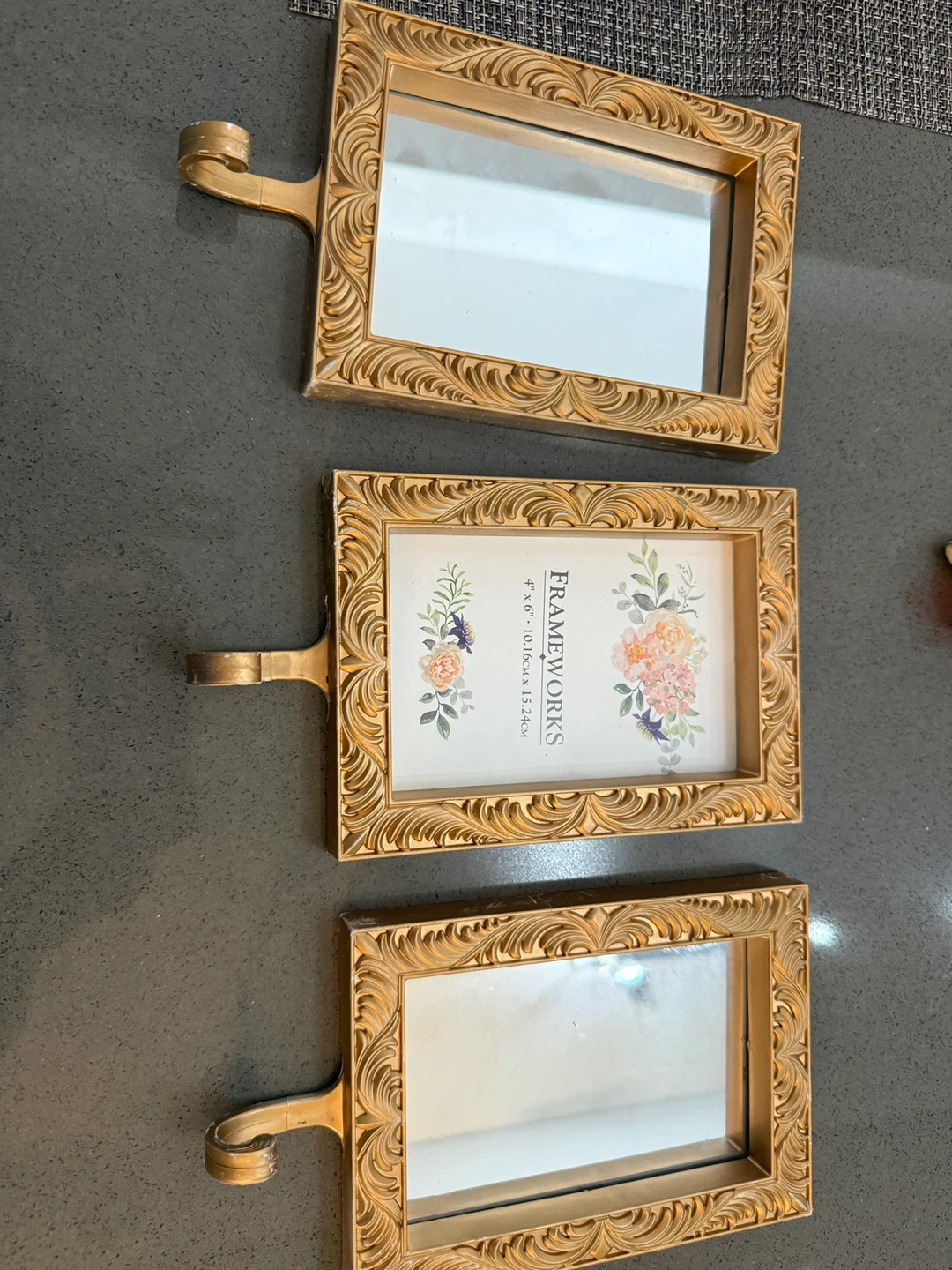 Set of 3 Gold Ornate Picture Frames with Handle