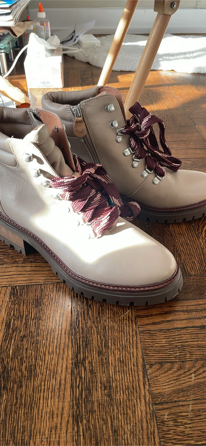 Beige Leather Lace-Up Boots with Side Zip - photo 2