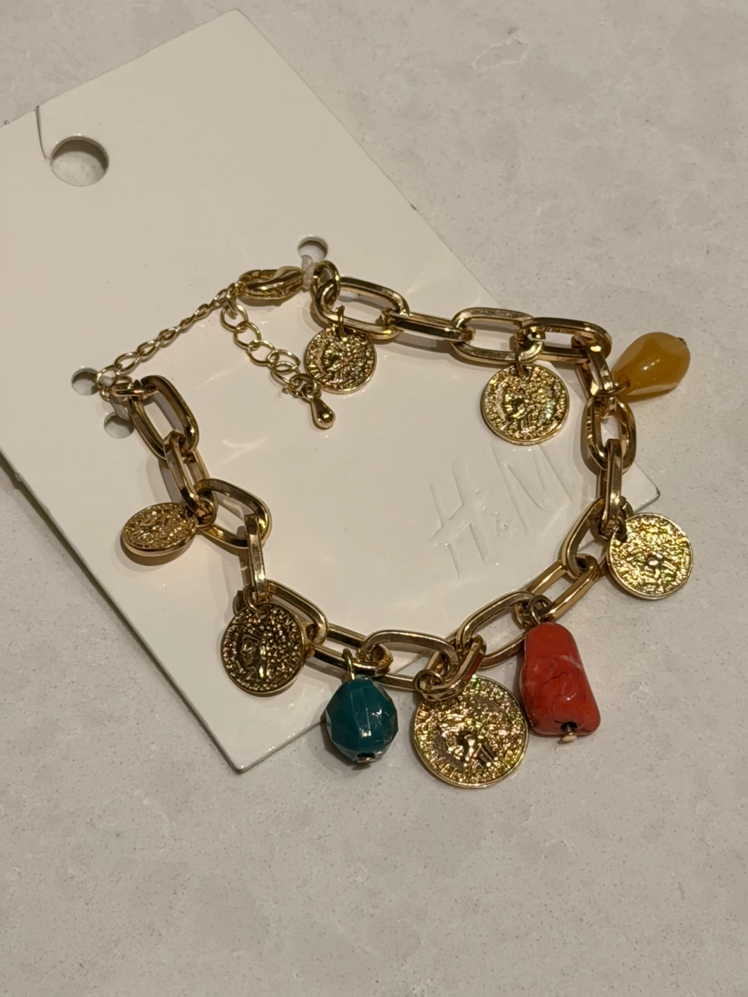 H&M Charm Bracelet with Coin and Gemstone Charms