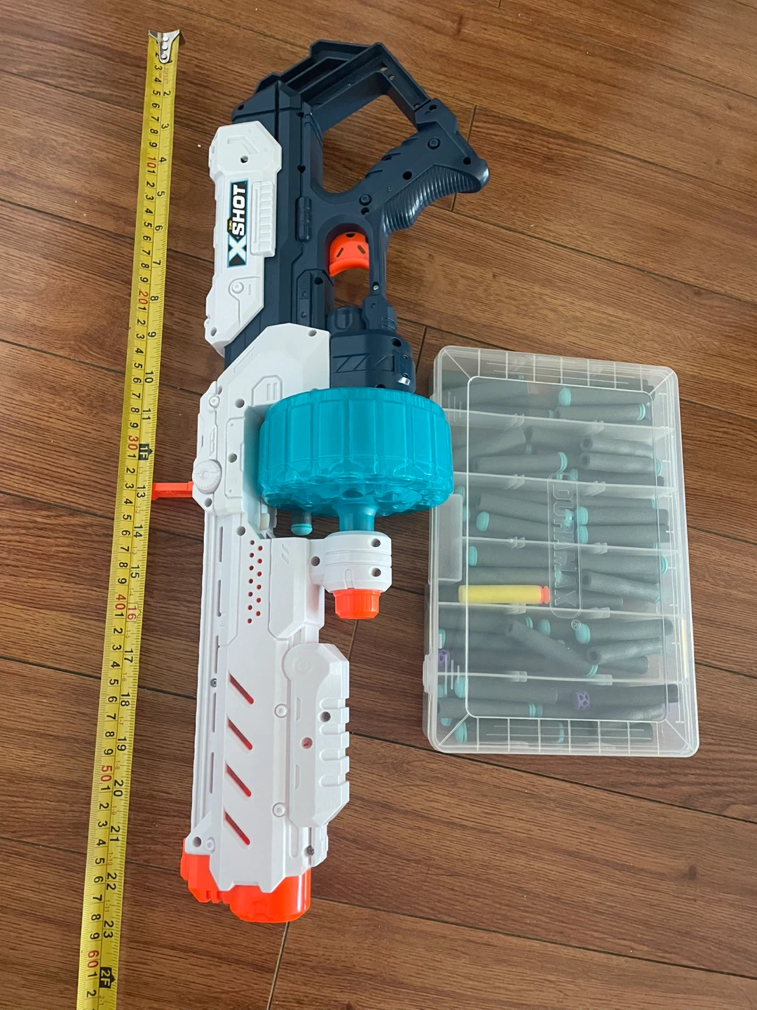 Blue White and Black X-Shot Nerf Gun with ammo