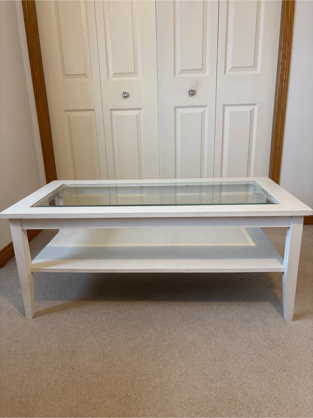 White Coffee Table with Glass Top and Shelf
