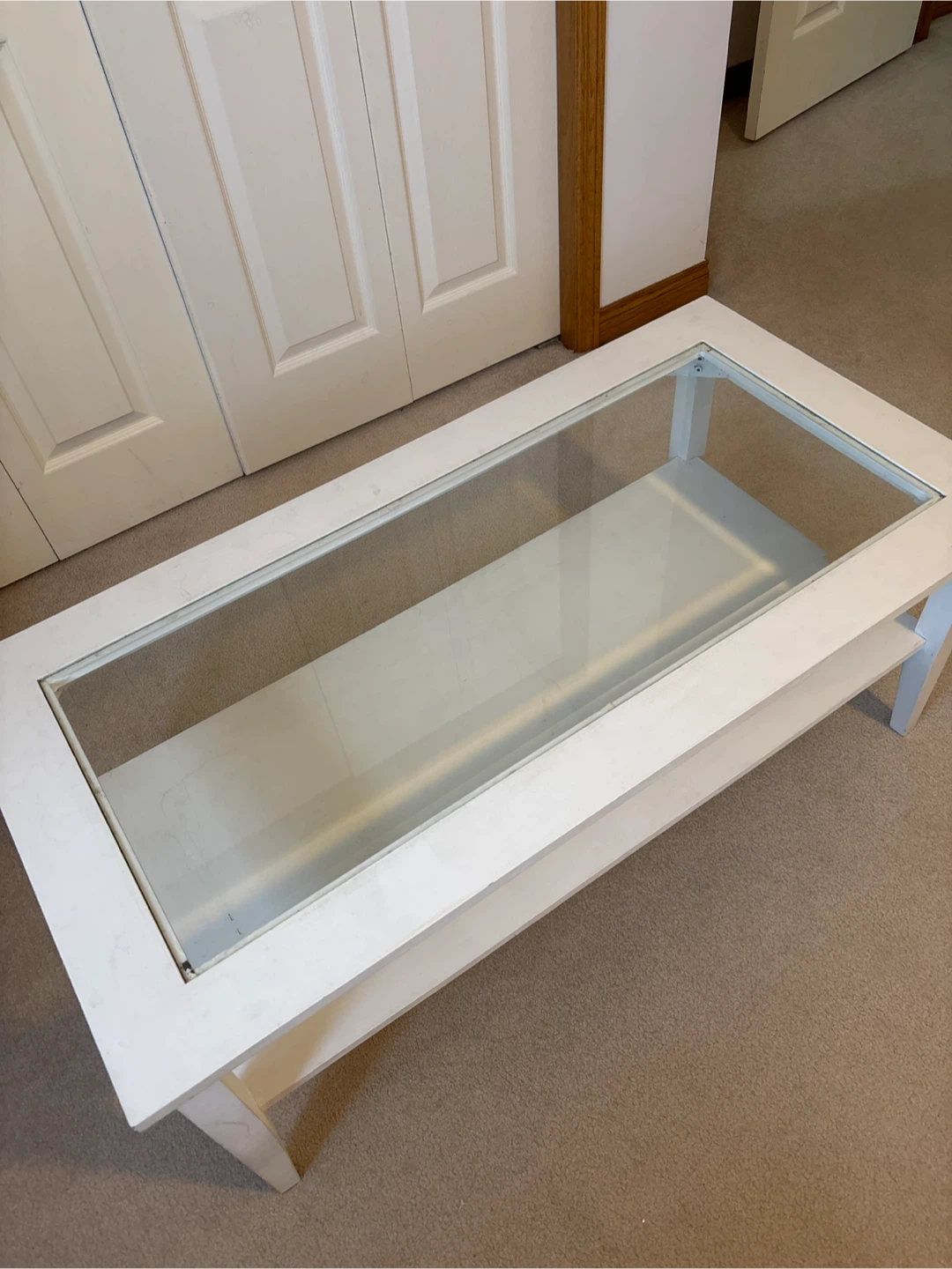 White Coffee Table with Glass Top and Shelf - photo 2