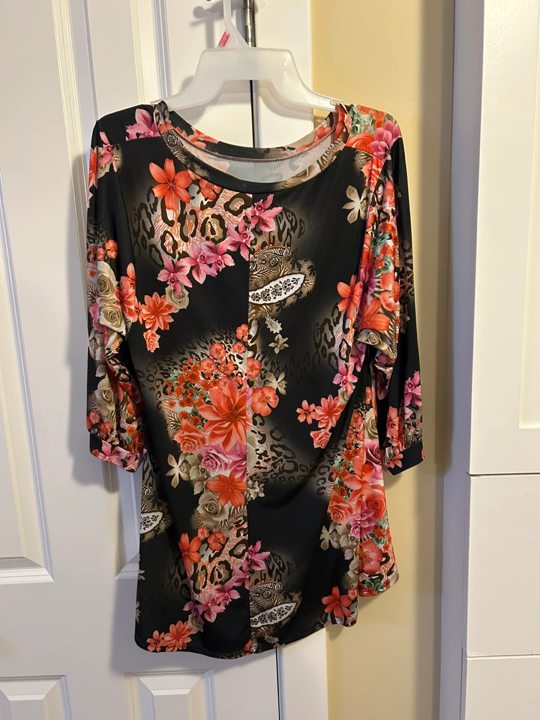 Floral Print Top with Leopard Accents