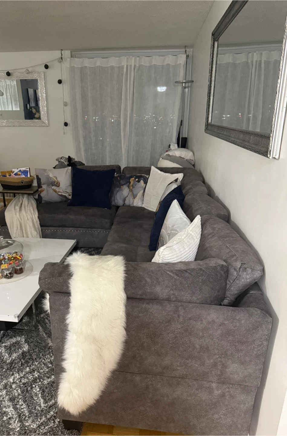 Dark Grey Sectional Sofa with Studded Arms - photo 4