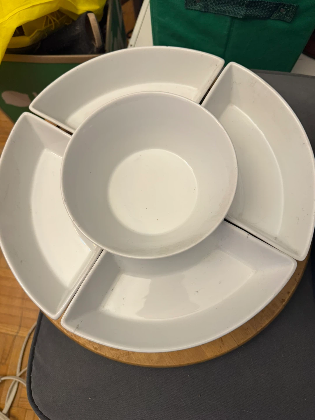 White Divided lazy Susan Serving Platter with Center Bowl