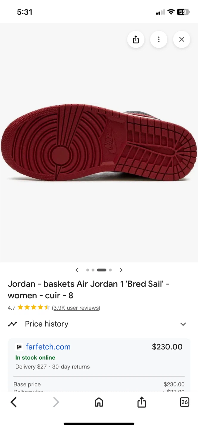 Jordan Air Jordan 1 Low 'Bred Sail' Women's Size 8