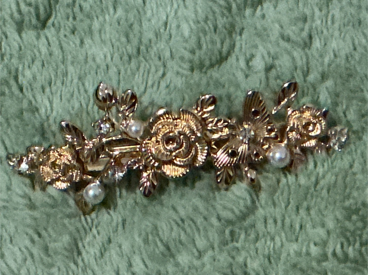 Gold Floral Barrette with Pearls and Rhinestones - photo 2