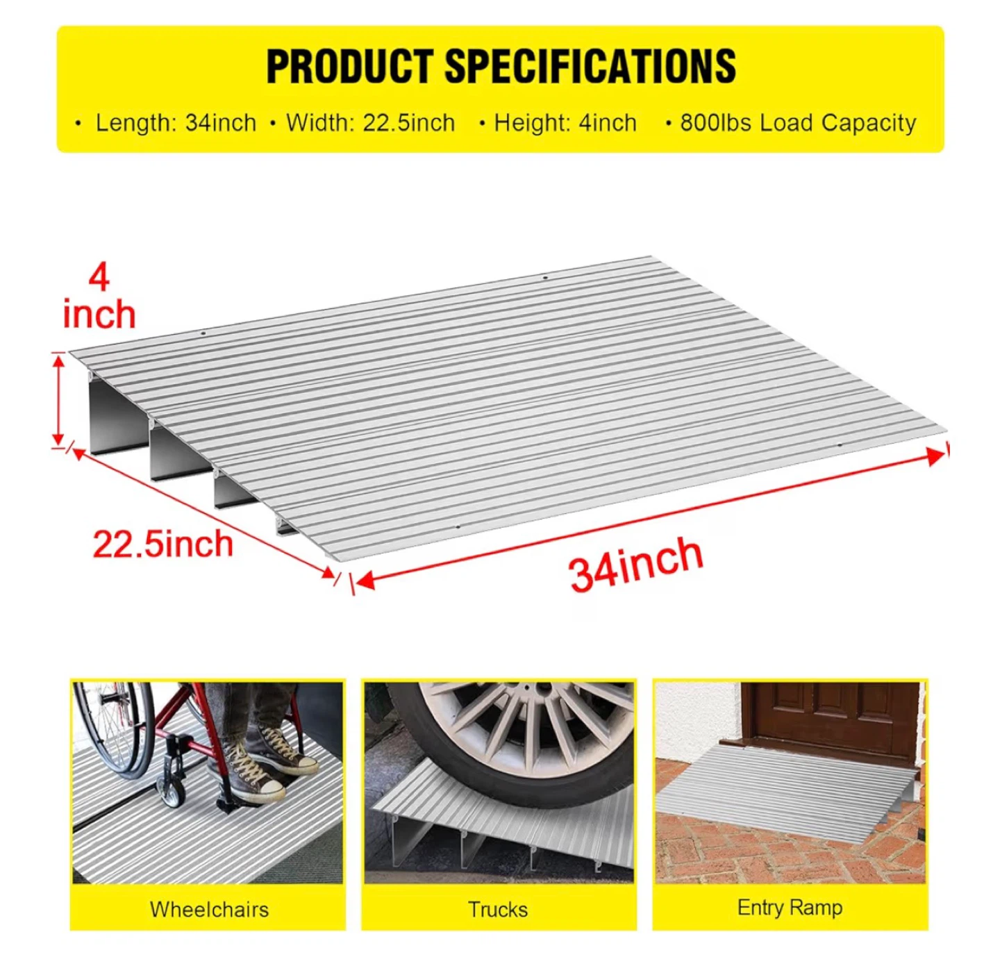 Aluminum Entry Ramp 34" L x 22.5" W x 4" H, 800lbs Capacity - photo 4