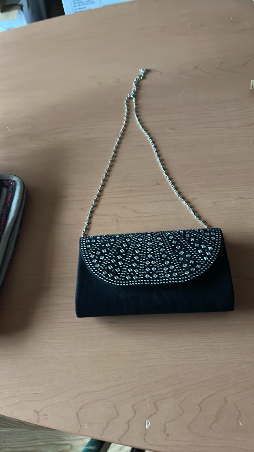 Black Evening Clutch with Rhinestone Embellishment