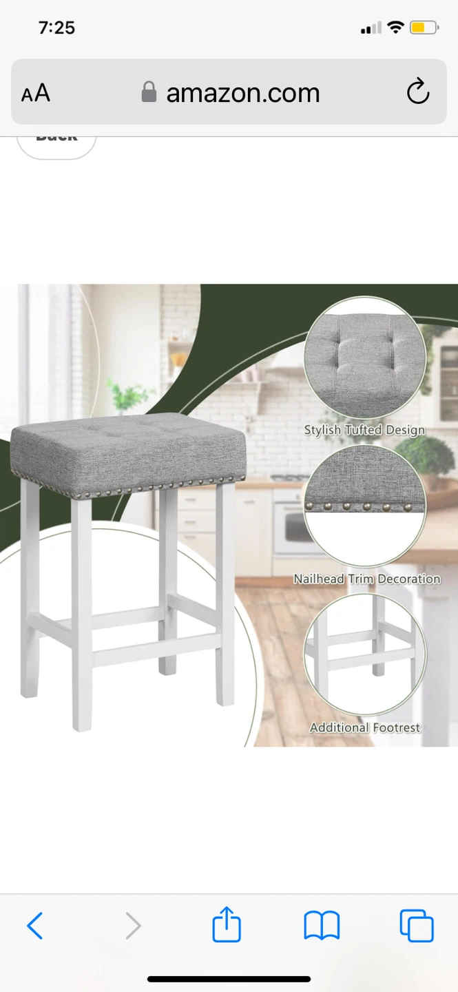 Modern Bar Stool - Gray Linen Fabric, Nailhead Trim - Set of two - photo 3