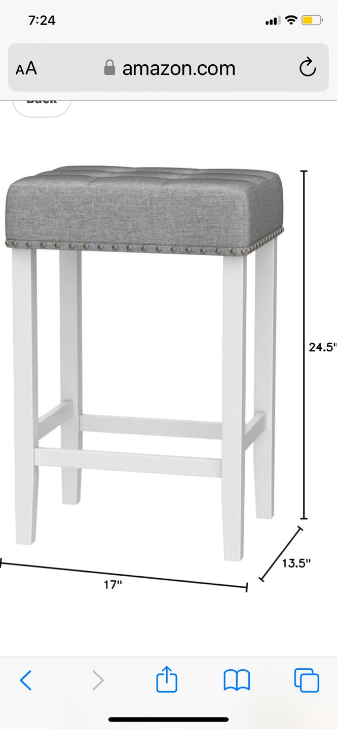 Modern Bar Stool - Gray Linen Fabric, Nailhead Trim - Set of two - photo 5