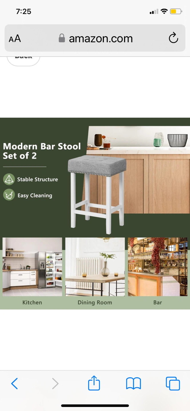 Modern Bar Stool - Gray Linen Fabric, Nailhead Trim - Set of two