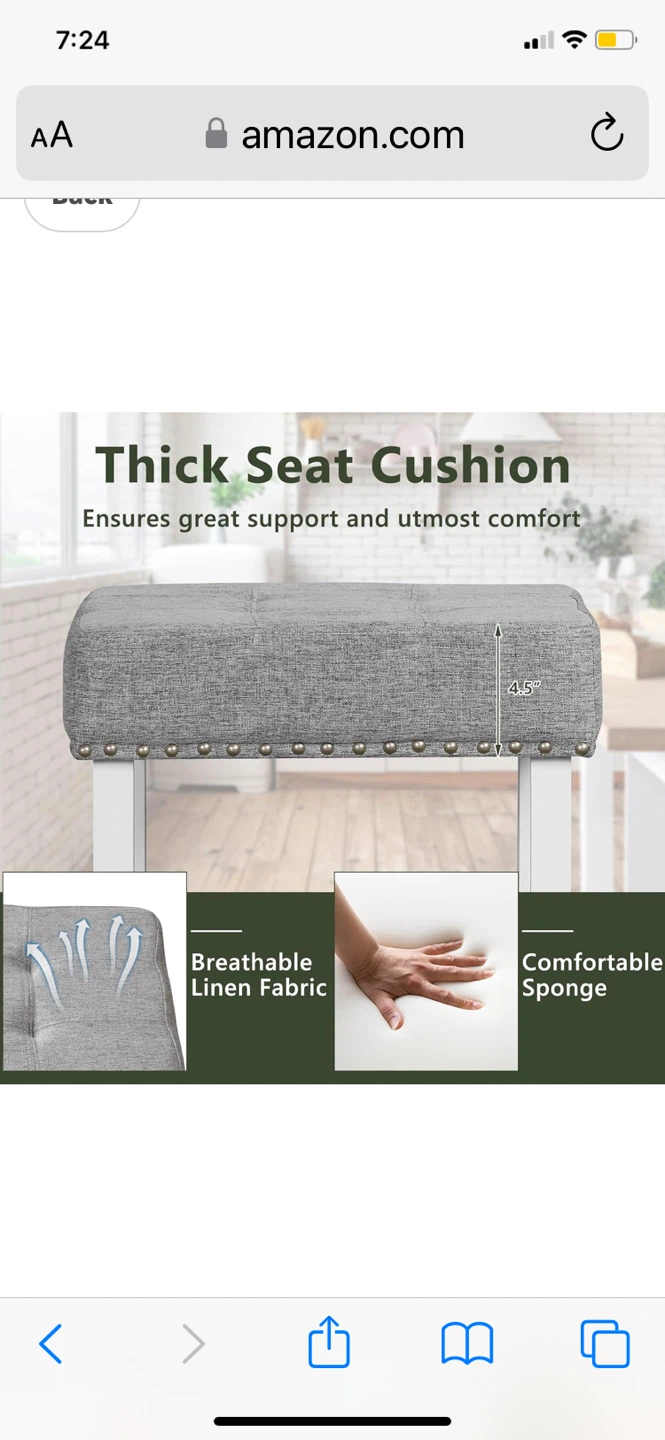 Modern Bar Stool - Gray Linen Fabric, Nailhead Trim - Set of two - photo 4
