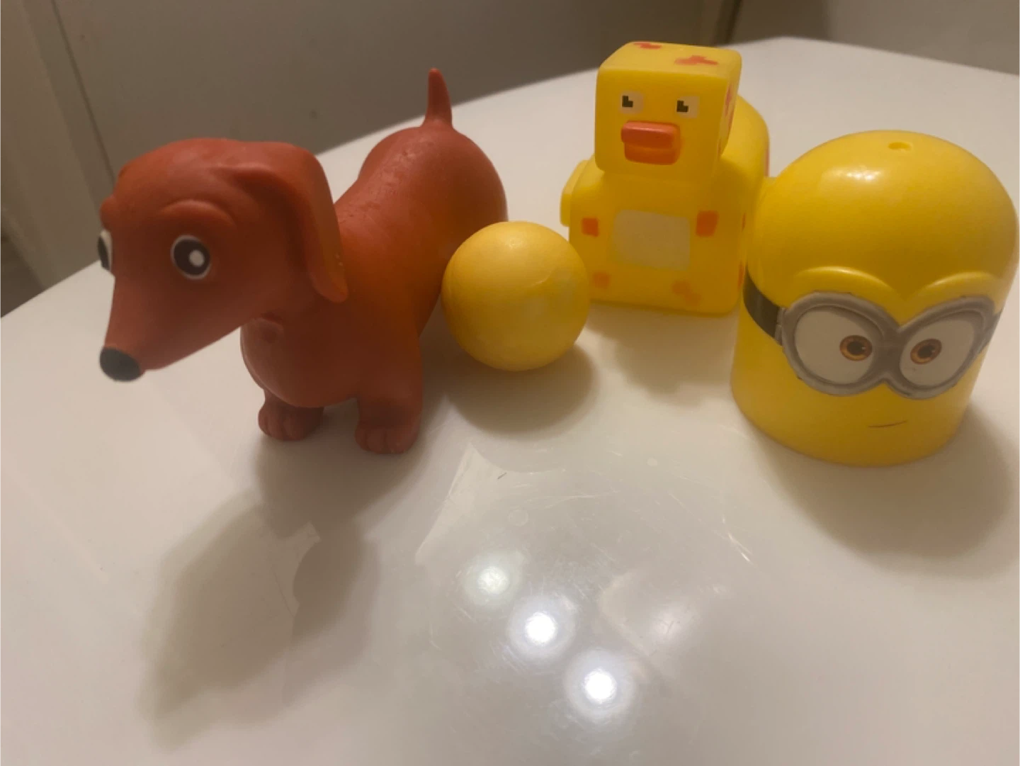 Minion, Dachshund, and Duck Bath Toys