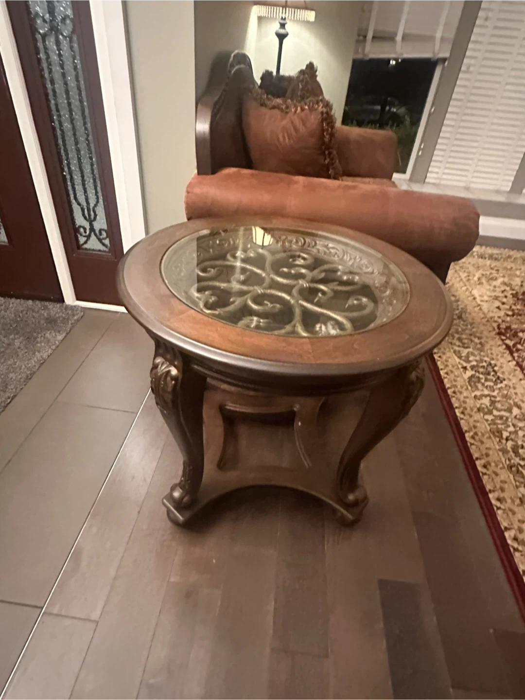 Ornate Wood and Glass Coffee Table, Side Table and Console Table - photo 2