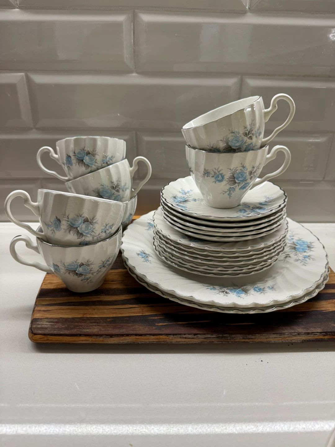 Vintage Johnson Brothers Ironstone Blue Rose Tea Set