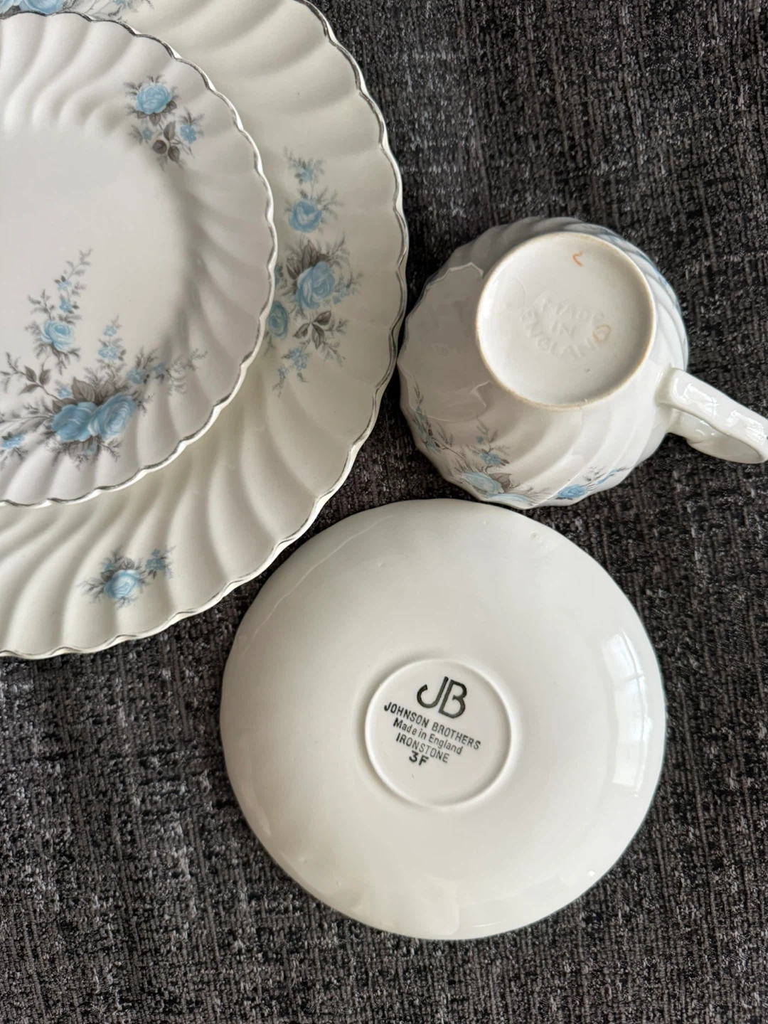 Vintage Johnson Brothers Ironstone Blue Rose Tea Set - photo 2