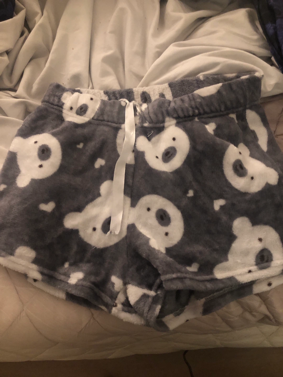 Gray Fleece Pajama Shorts with White Bear Print
