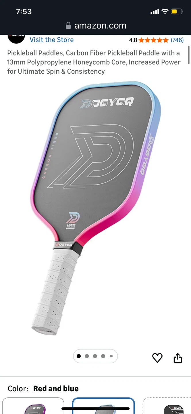 Brand New-Pickleball Paddle - Carbon Fiber, Red & Blue