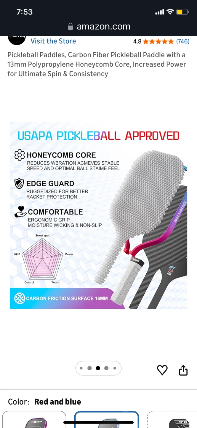 Brand New-Pickleball Paddle - Carbon Fiber, Red & Blue - photo 3