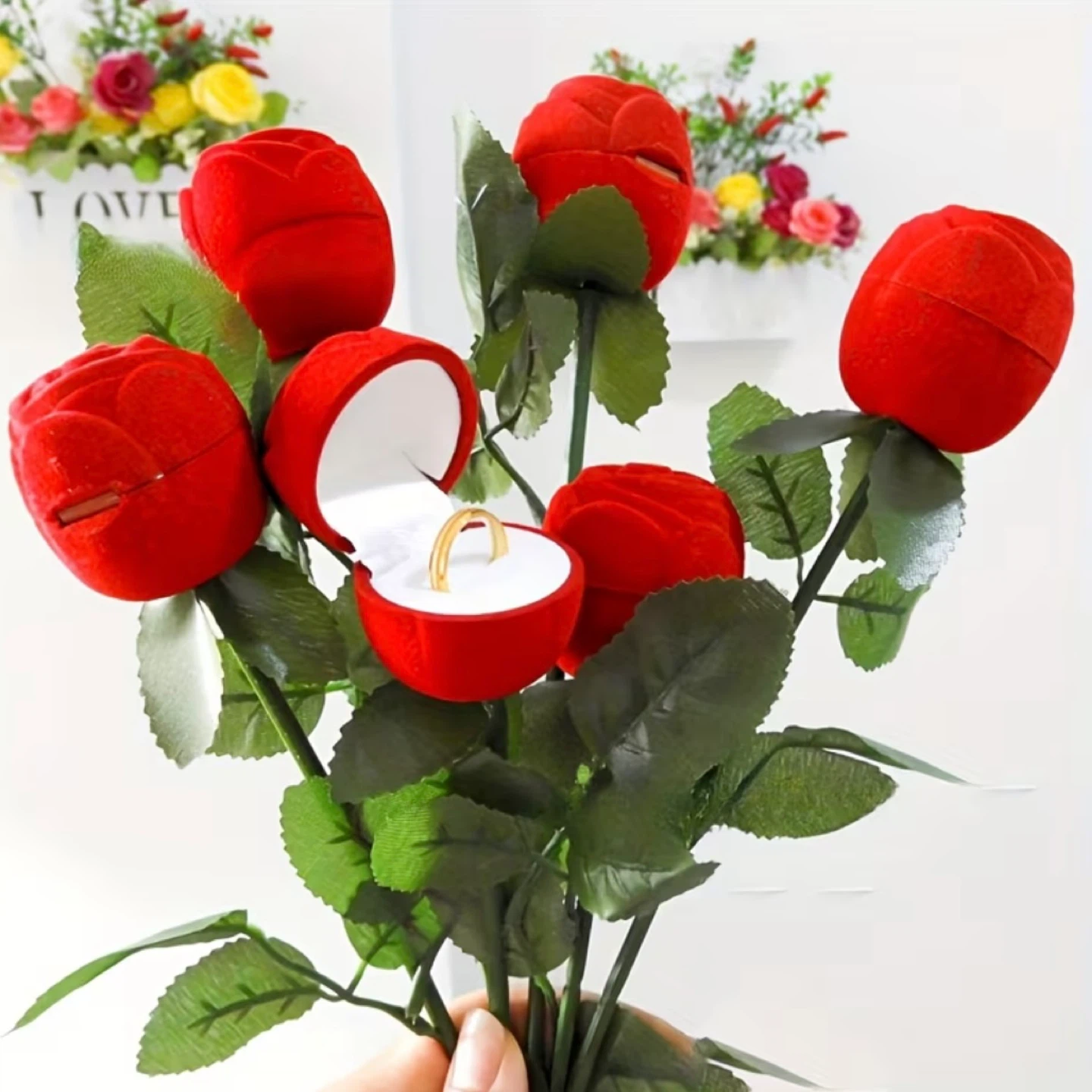 Brand New Red Rose Ring Box Holder