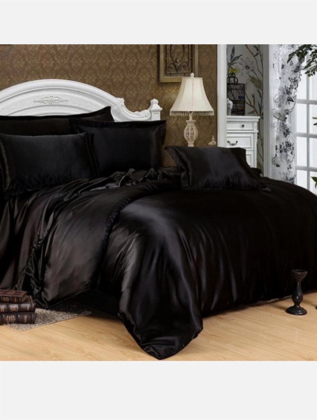 Viceroy bedding 7 Piece Satin Black Double Bedding Set