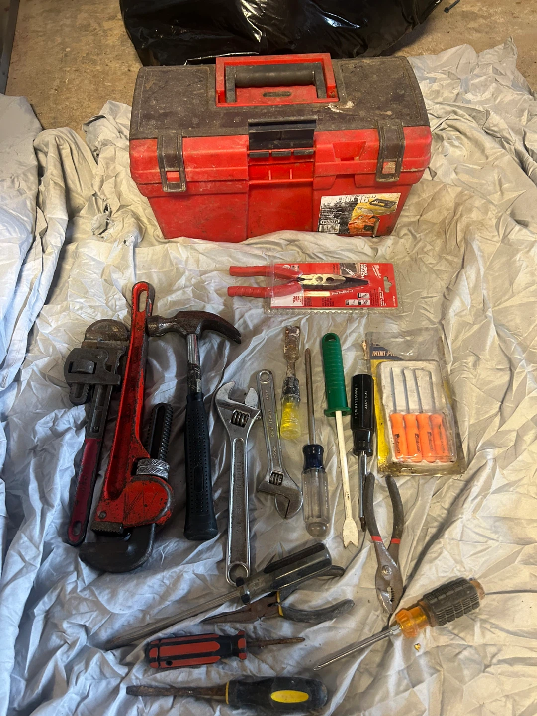 Assorted Hand Tools with Red Toolbox