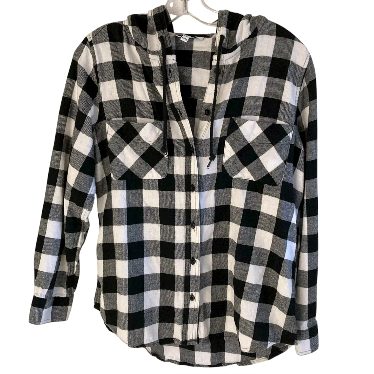 Hooded Plaid Button down Top