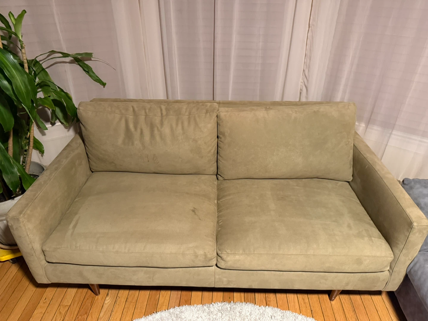 Mid-Century Modern Sofa – Olive / Taupe Microsuede - photo 2