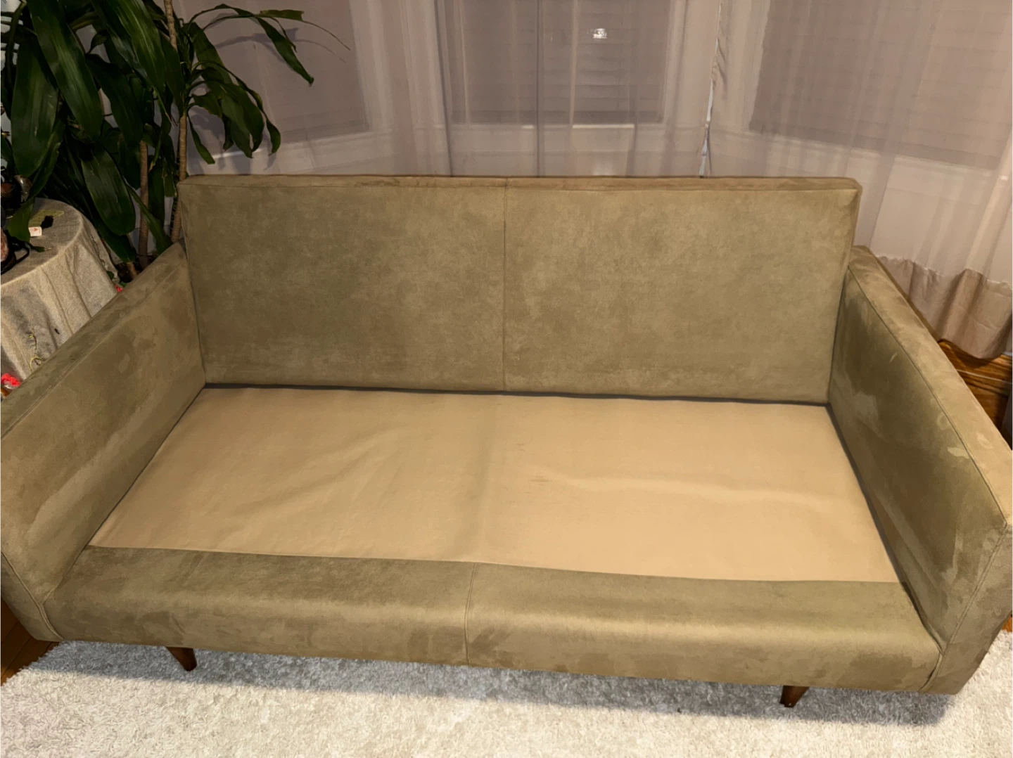 Mid-Century Modern Sofa – Olive / Taupe Microsuede - photo 4