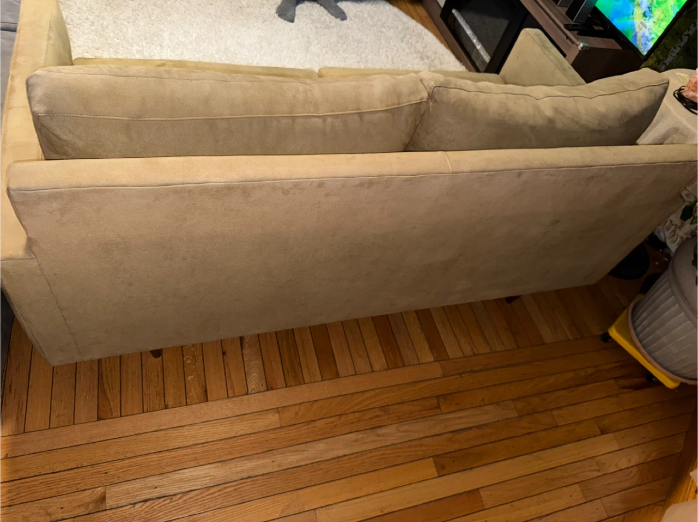 Mid-Century Modern Sofa – Olive / Taupe Microsuede - photo 3