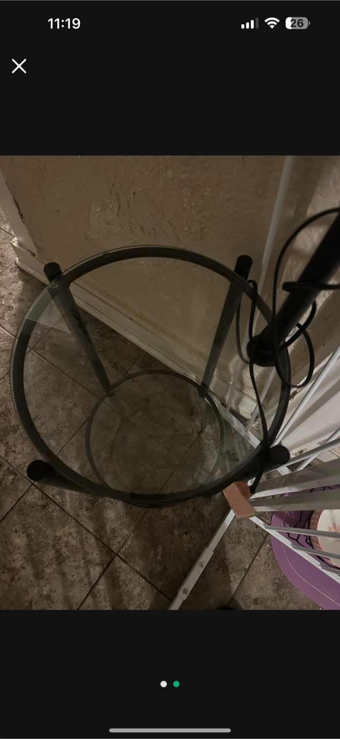 Round Glass Side Table with Black Metal Frame - photo 2