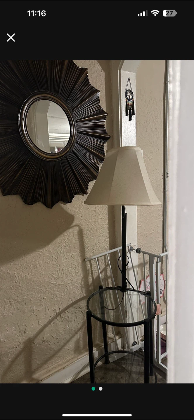 Round Glass Side Table with Black Metal Frame