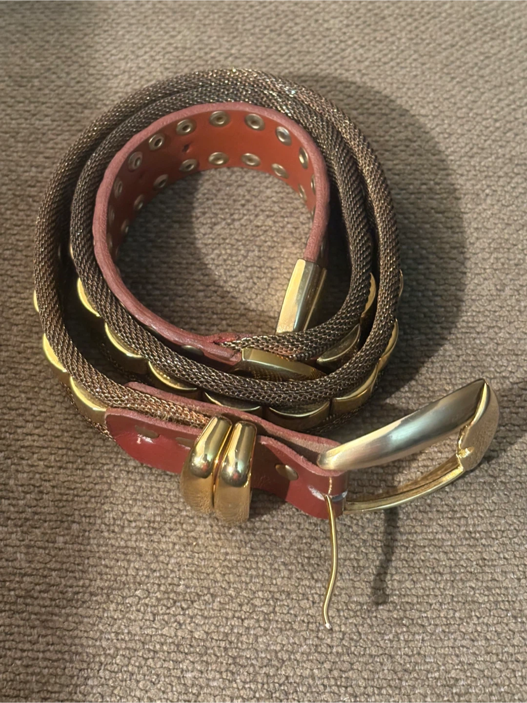 Mesh and Leather Belt with Gold Accents - photo 3
