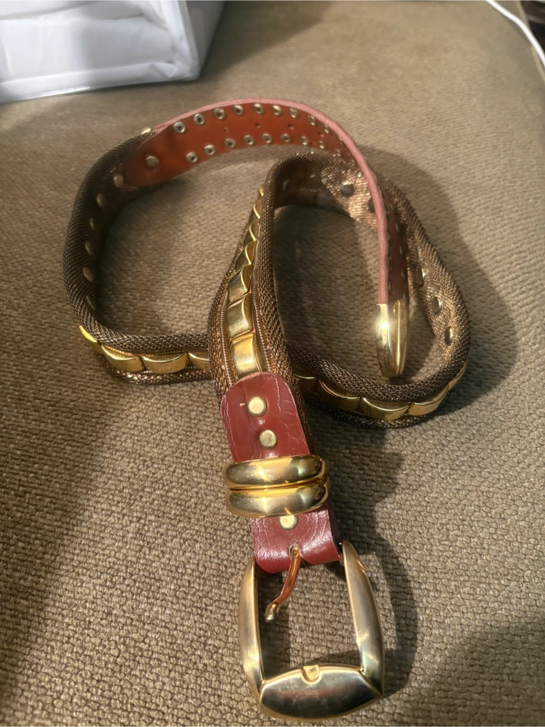 Mesh and Leather Belt with Gold Accents