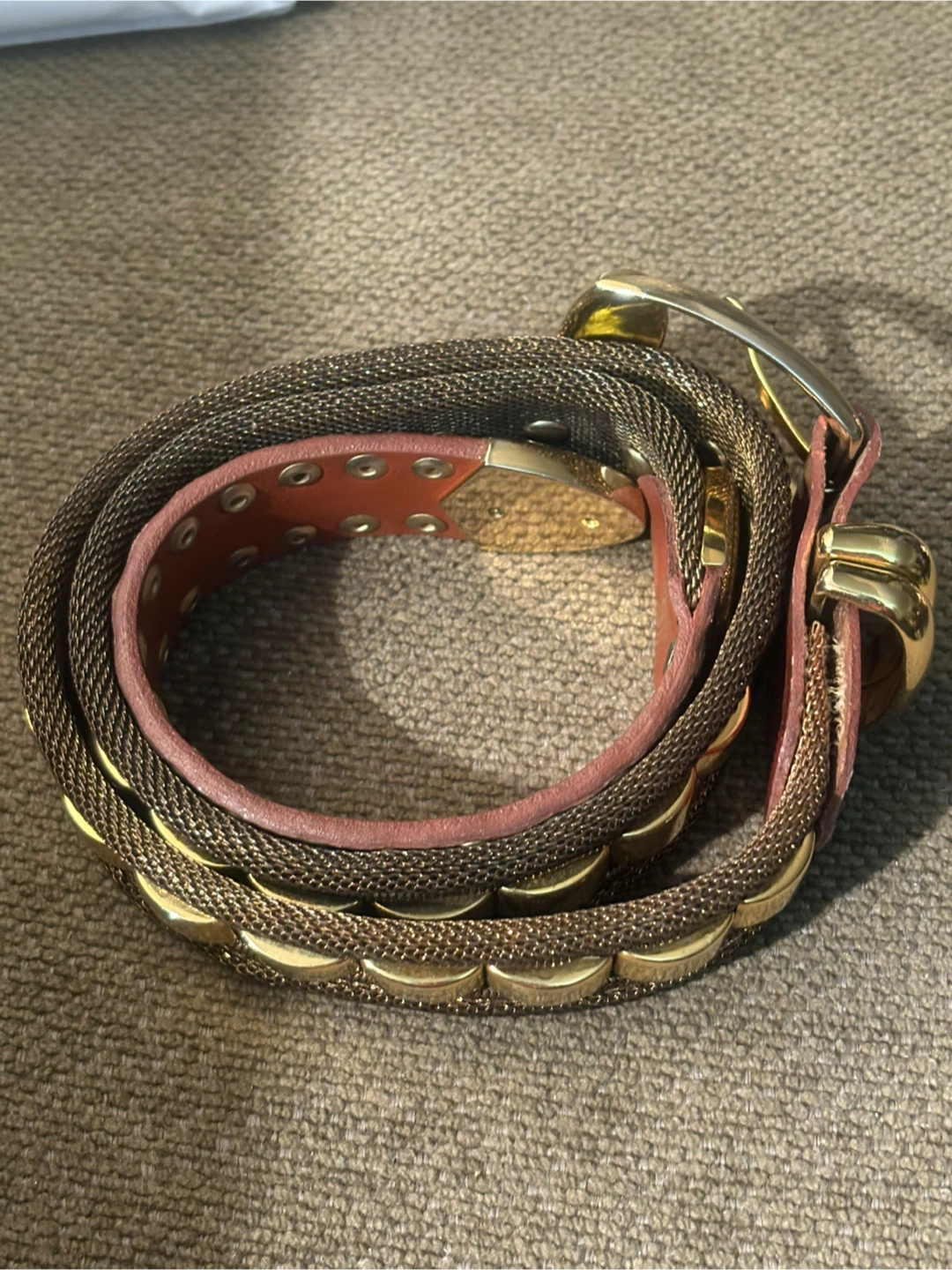 Mesh and Leather Belt with Gold Accents - photo 2