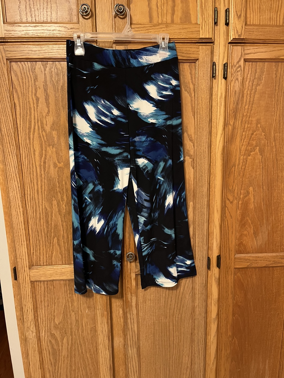 LEEBE Women's Small Black Blue Abstract Print Wide Leg Pants - photo 2