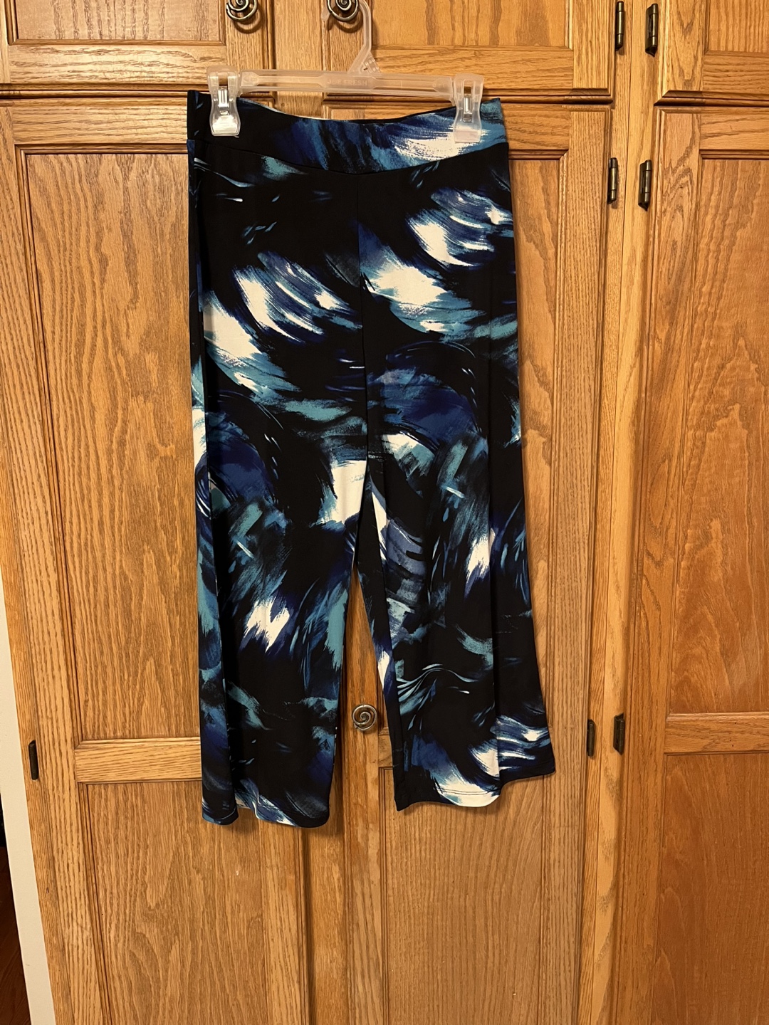LEEBE Women's Small Black Blue Abstract Print Wide Leg Pants - photo 4