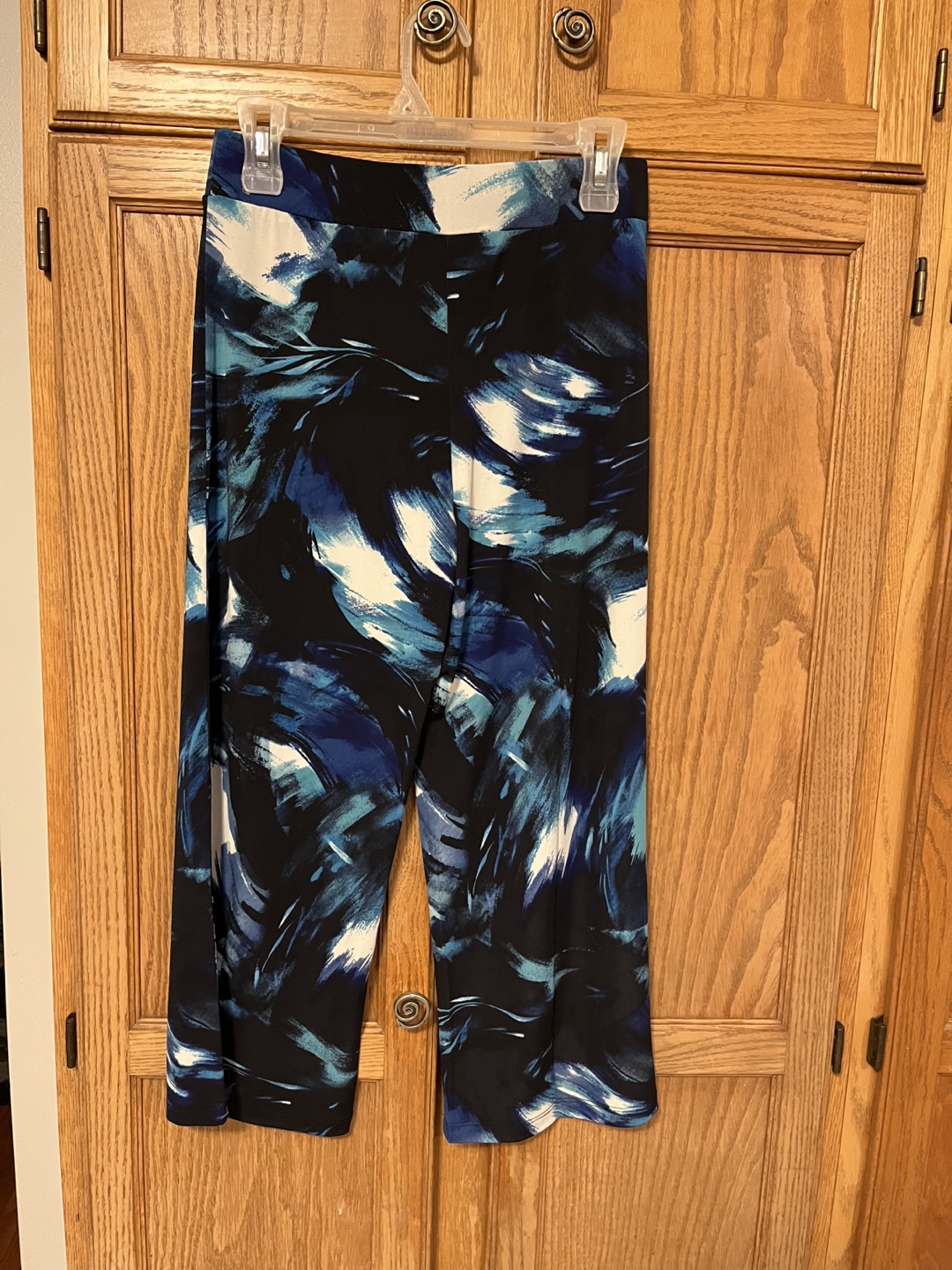 LEEBE Women's Small Black Blue Abstract Print Wide Leg Pants - photo 5
