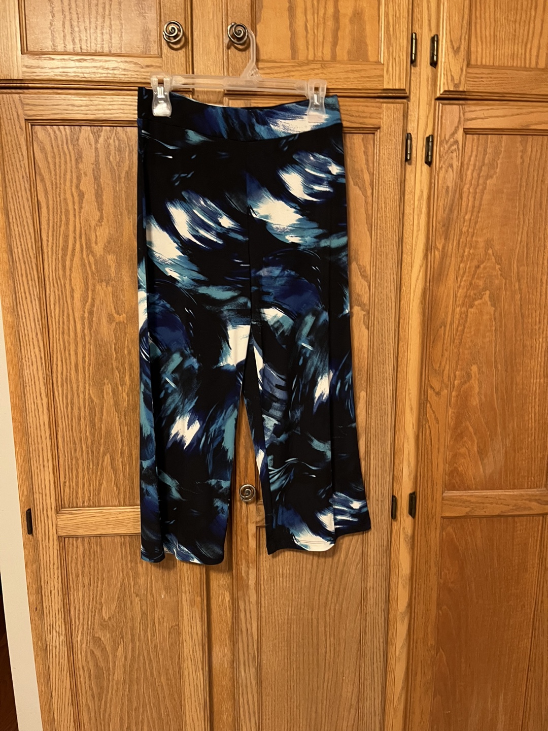 LEEBE Women's Small Black Blue Abstract Print Wide Leg Pants - photo 3