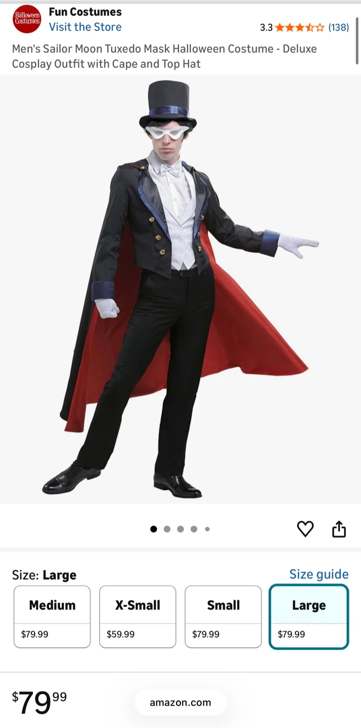 Sailor Moon Tuxedo Mask Halloween Costume