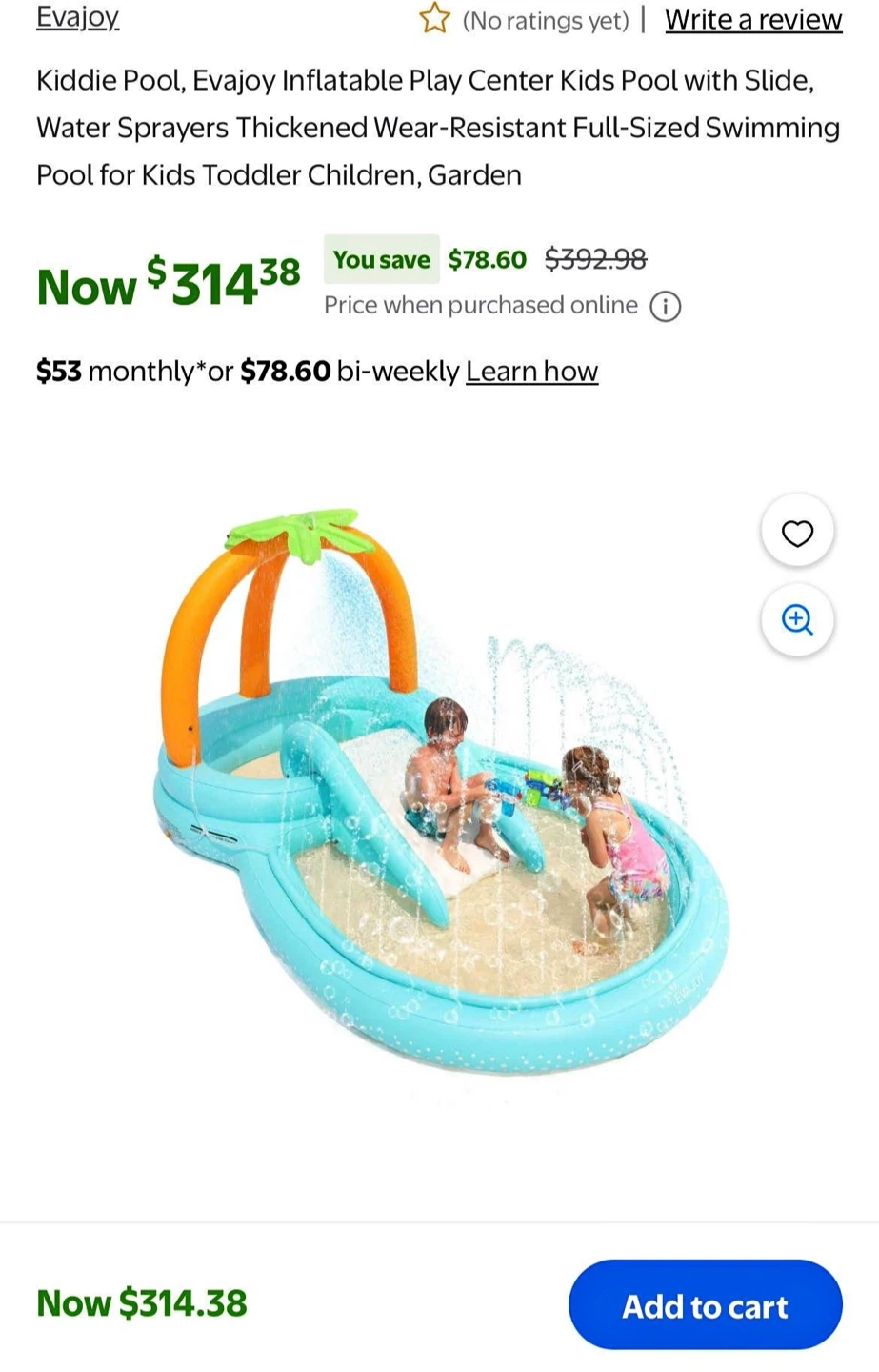 Evajoy Inflatable Kiddie Pool Play Center with Slide