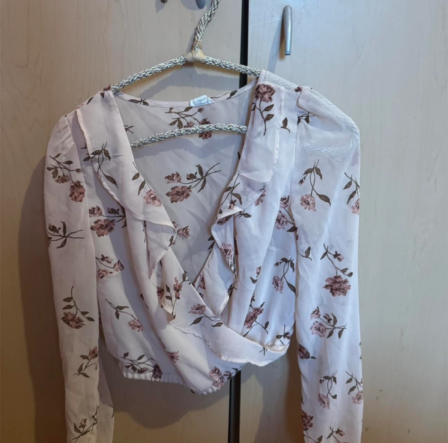 GARAGE Floral Ruffle V-Neck Blouse
