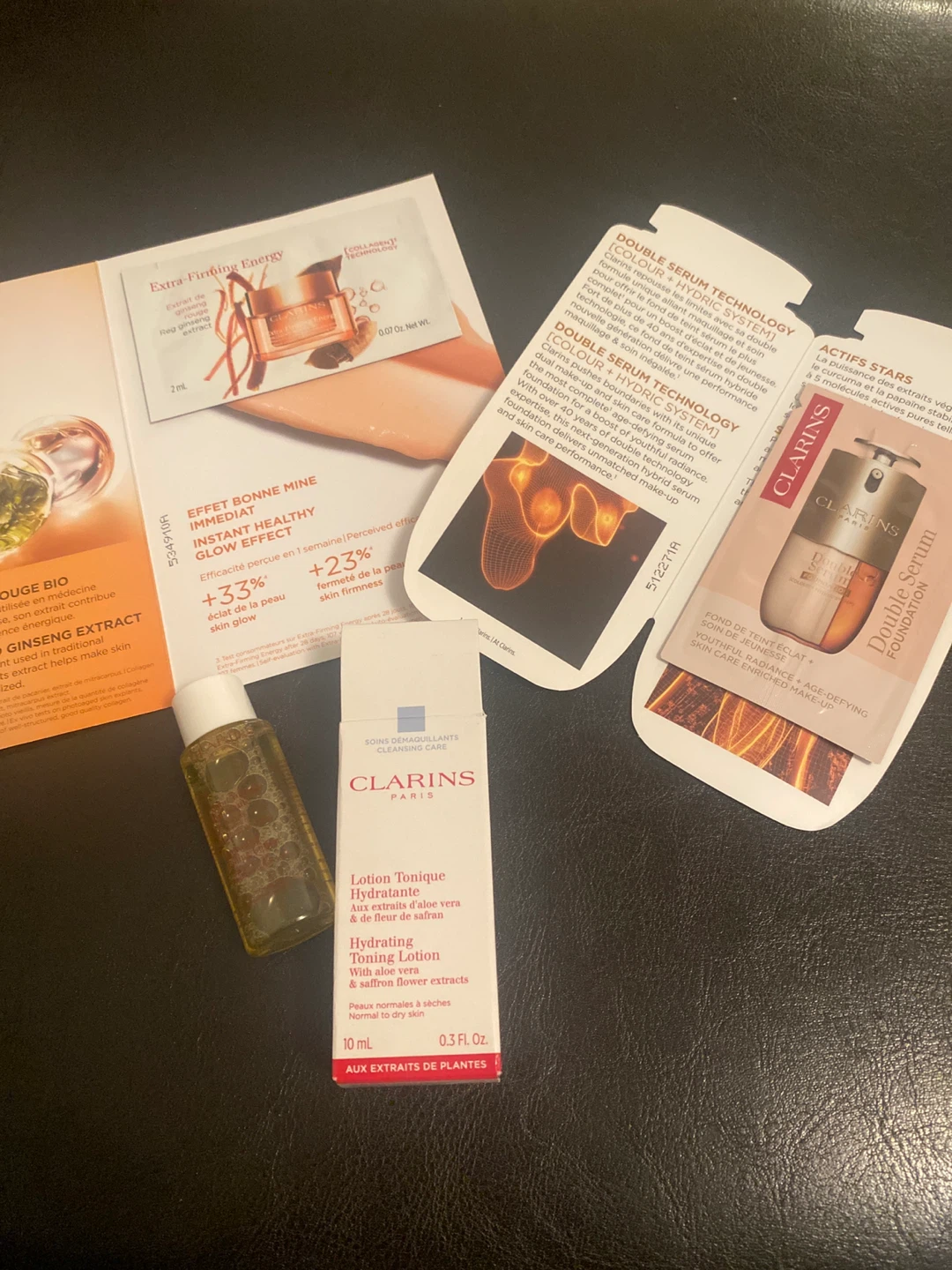 Clarins Paris (serum, collagen, lotion) sample sizes