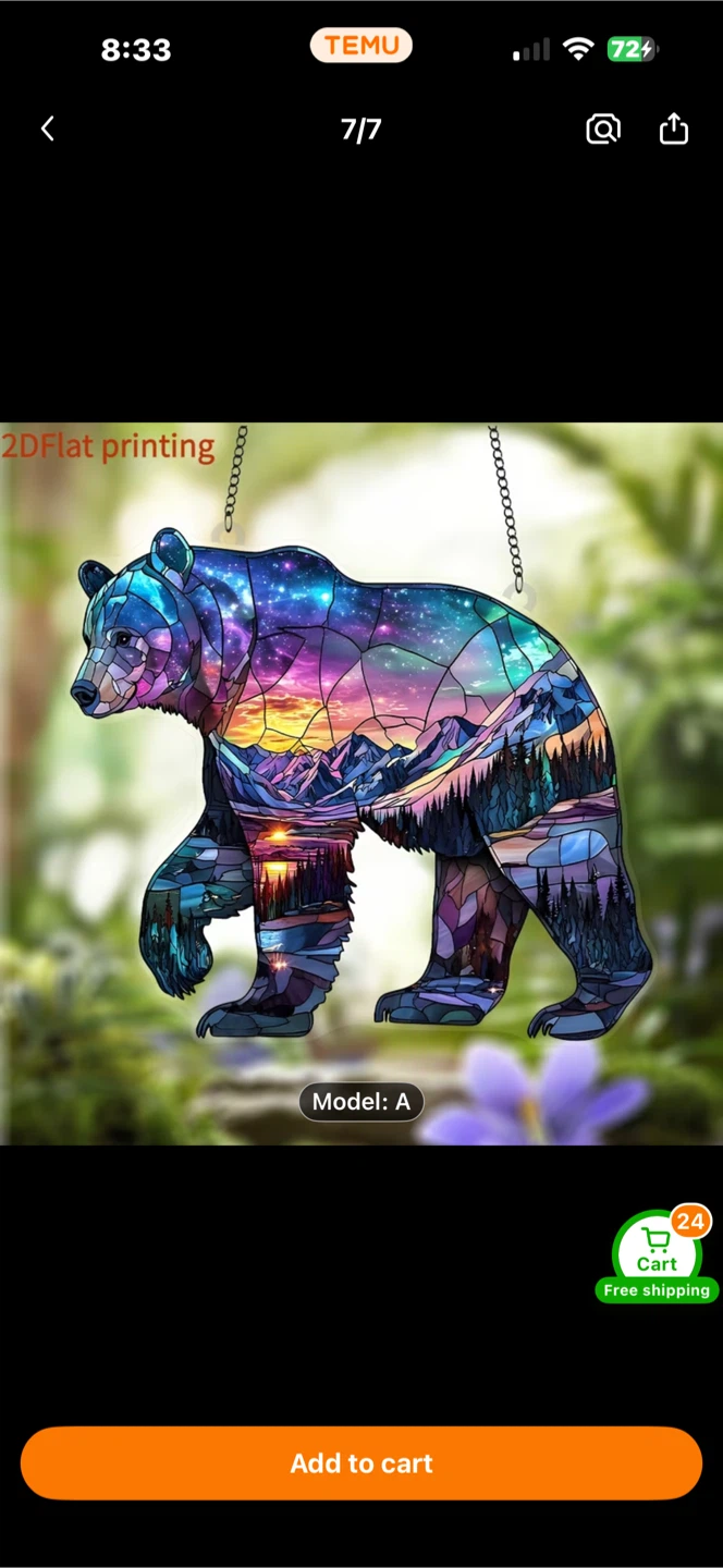 2D acrylic sun catcher, bear